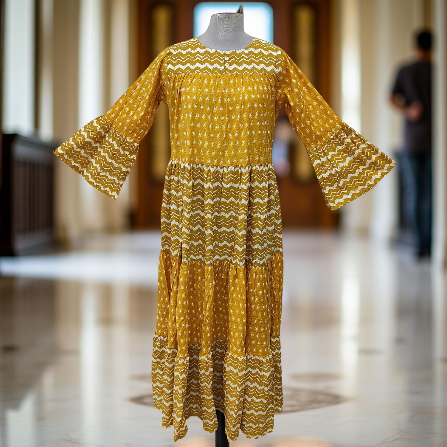 L/XL Moon Printed Cotton Dress 57&quot; Long Jalabiya