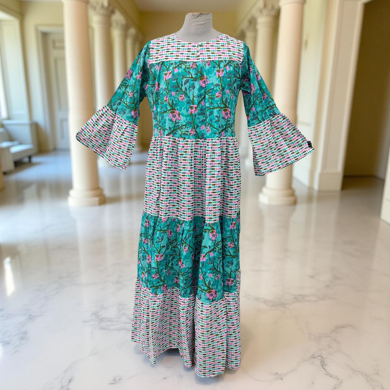 S/M Moon Printed Cotton Dress 57&quot; Long Jalabiya