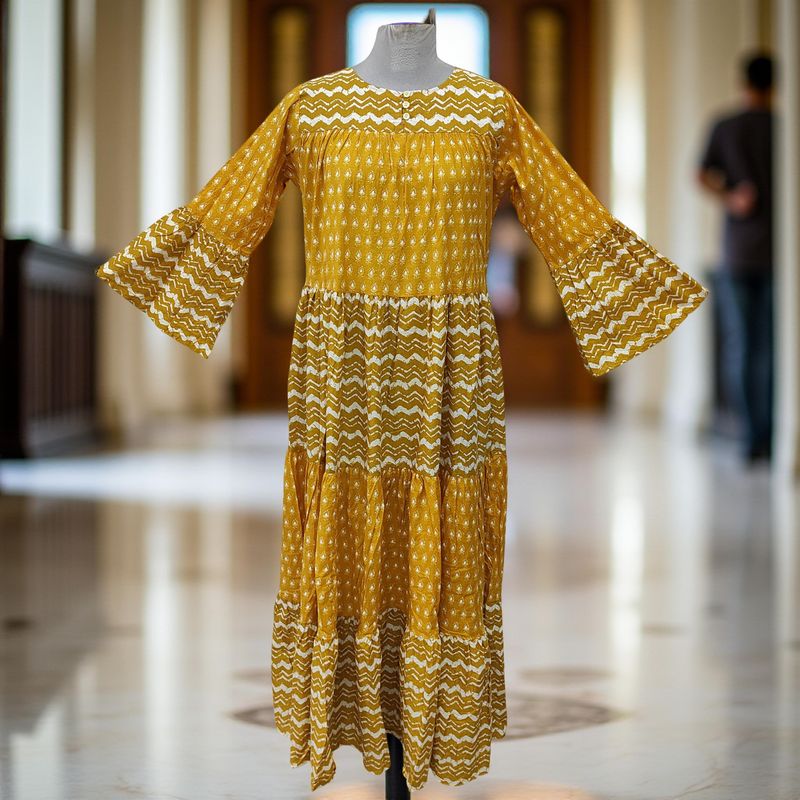 S/M Moon Printed Cotton Dress 57&quot; Long Jalabiya