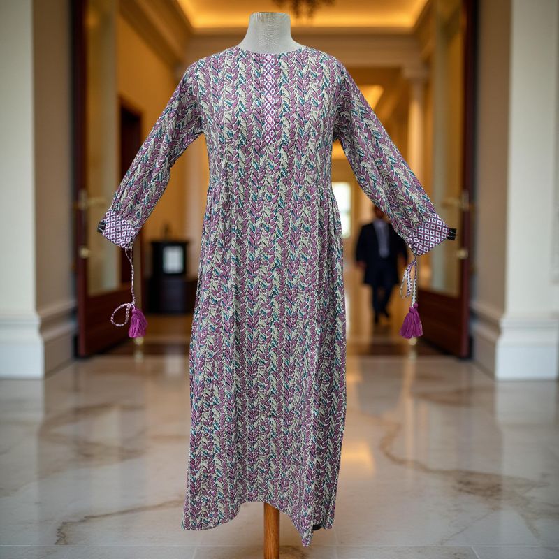 10-11 Year Jasmine Printed Cotton Girls Dress 46&#39;&#39; Long Jalabiya