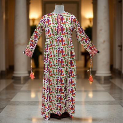 10-11 Year Jasmine Printed Cotton Girls Dress 46&#39;&#39; Long Jalabiya