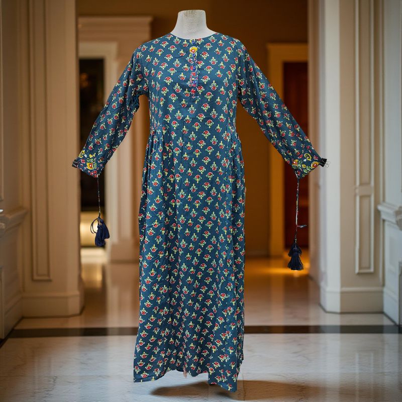 10-11 Year Jasmine Printed Cotton Girls Dress 46&#39;&#39; Long Jalabiya