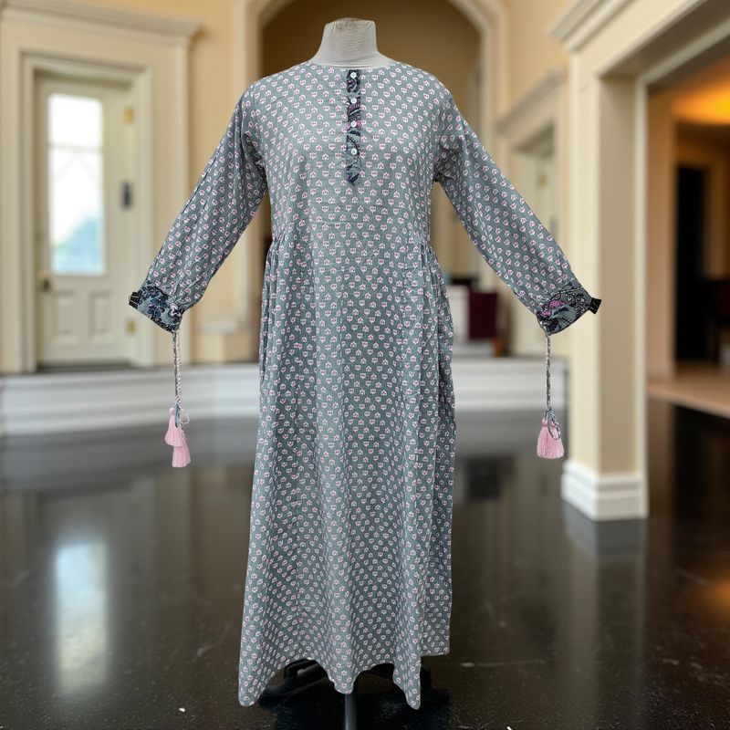 10-11 Year Jasmine Printed Cotton Girls Dress 46&#39;&#39; Long Jalabiya