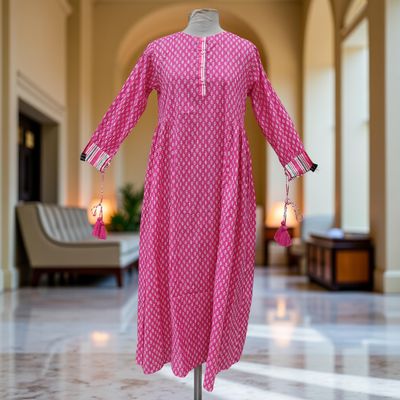 S/M Jasmine Printed Cotton Dress 57&quot;Long Jalabiya