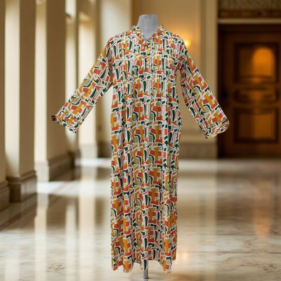 L/XL Sparrow Printed Cotton Dress 57&quot; Long Jalabiya