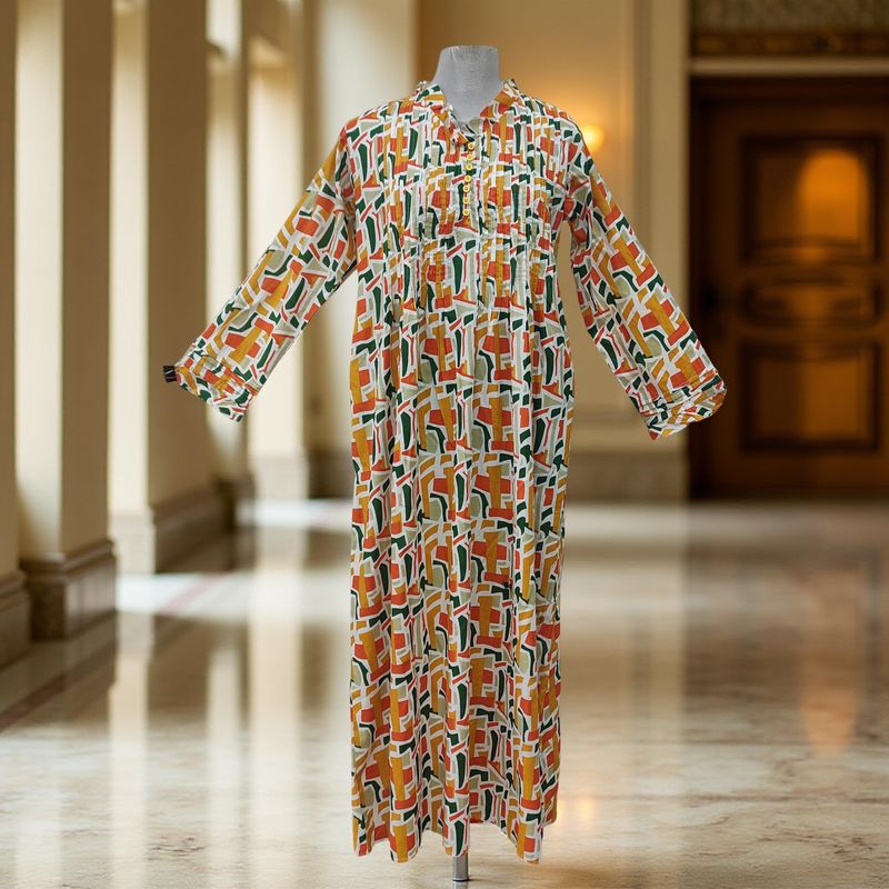S/M Sparrow Printed Cotton Dress 57&quot; Long Jalabiya