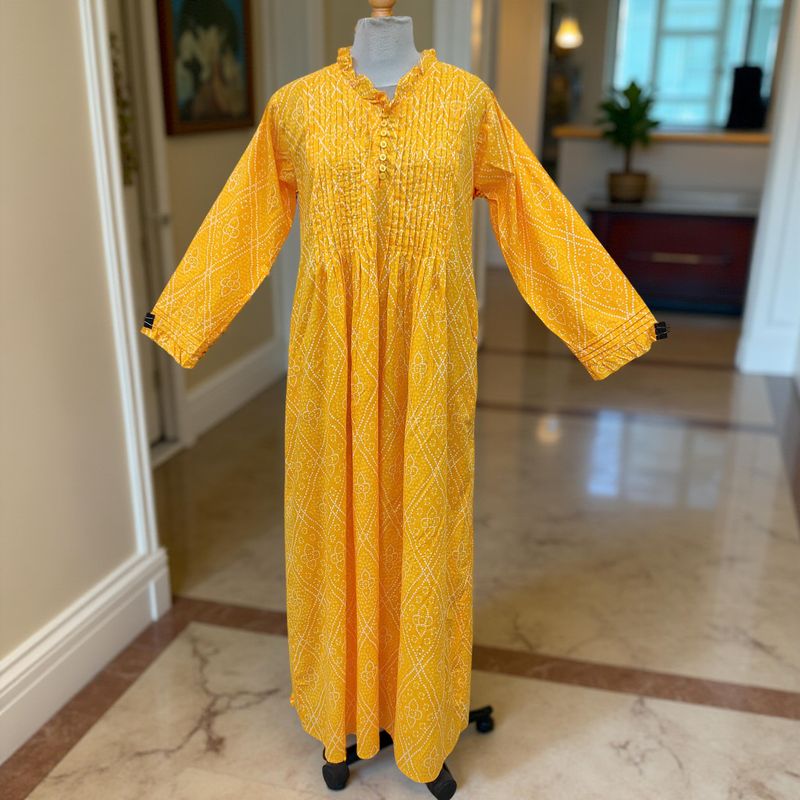 S/M Sparrow Printed Cotton Dress 57&quot; Long Jalabiya