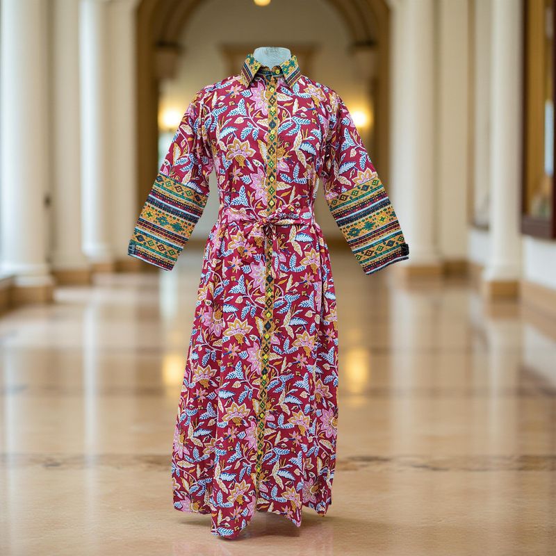 2XL/3XL Tansy Printed Cotton Jalabiya Dress 57&quot; Long