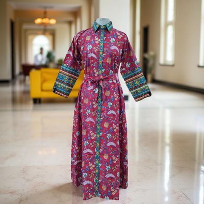 L/XL Tansy Printed Cotton Jalabiya Dress 57&quot; Long