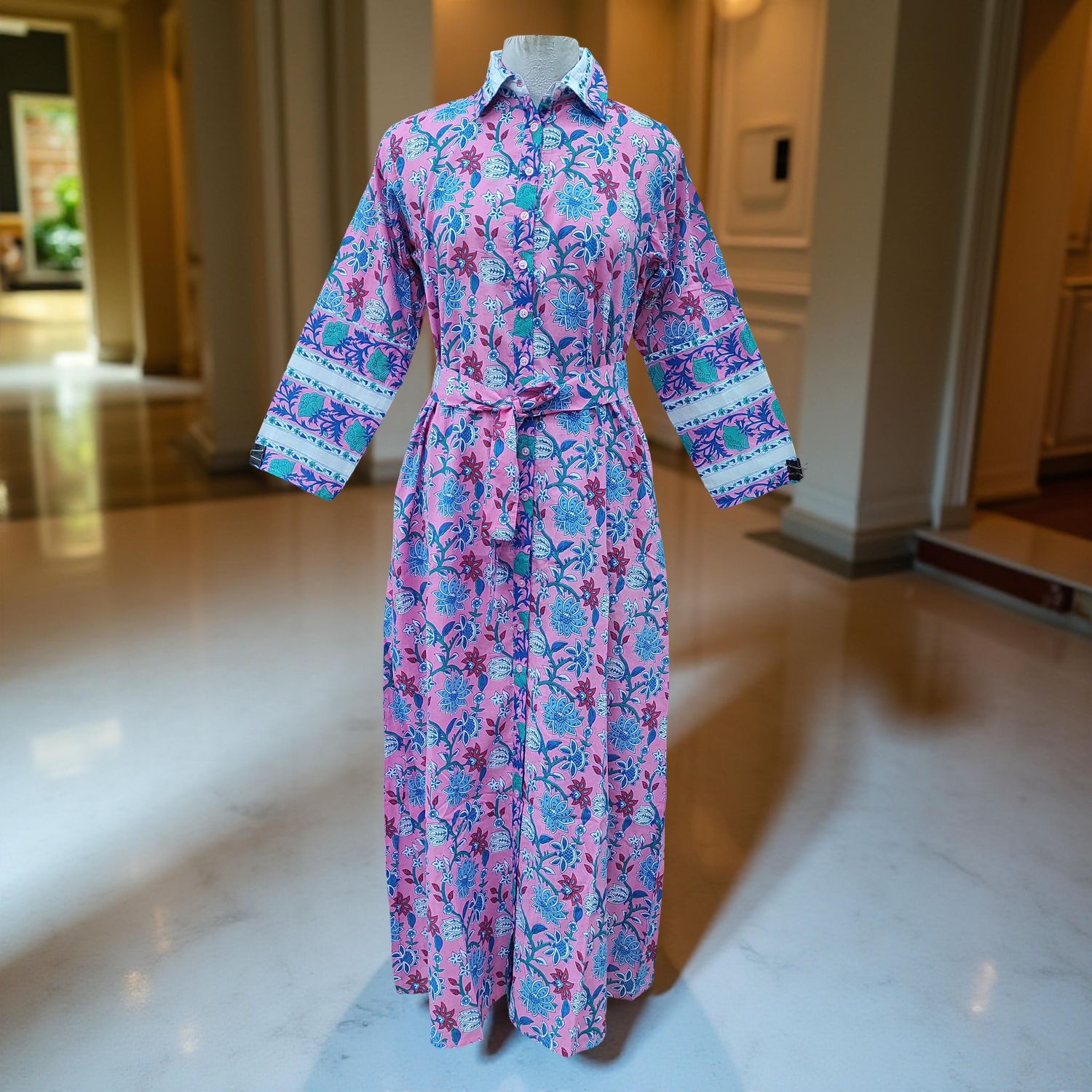 10-11 Year Tansy Printed Cotton Girls Dress 46&quot; Long Jalabiya