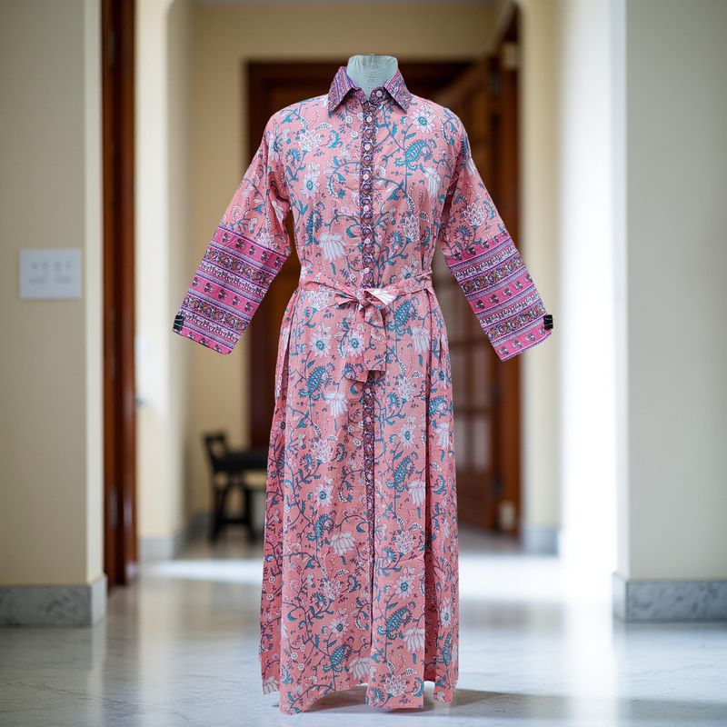 12-13 Year Tansy Printed Cotton Girls Dress 50&quot; Long Jalabiya