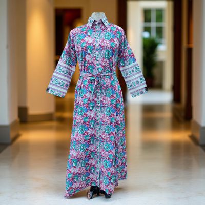 12-13 Year Tansy Printed Cotton Girls Dress 50&quot; Long Jalabiya