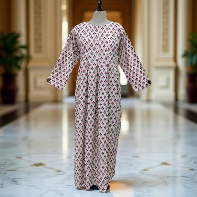 10-11 Year Ruby Printed Cotton Girls Dress 46&quot; Long Jalabiya