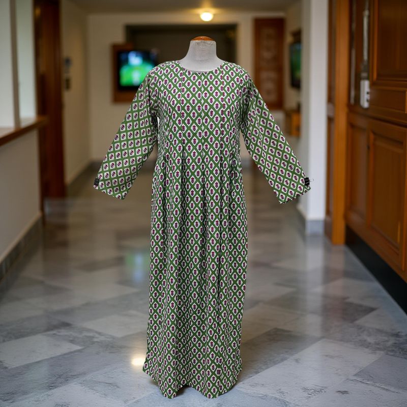 12-13 Year Ruby Printed Cotton Girls Dress 50&quot; Long Jalabiya