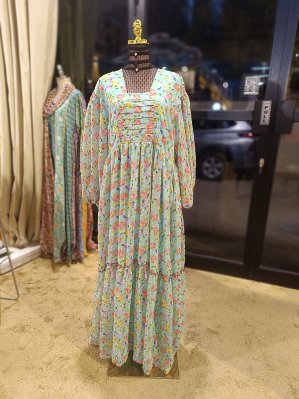 S/M Misba Printed Cotton Dress 57&quot; Long Jalabiya