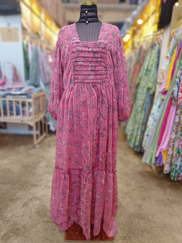 S/M Misba Printed Cotton Dress 57&quot; Long Jalabiya