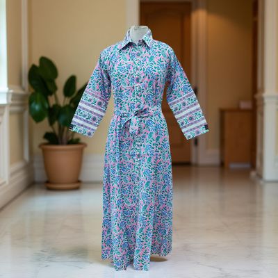 L/XL Tansy Printed Cotton Jalabiya Dress 56&quot; Long