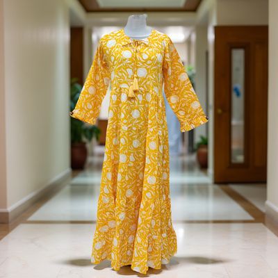 L/XL  Razia Printed Cotton Dress 57&quot; Short Sleeves Jalabiya