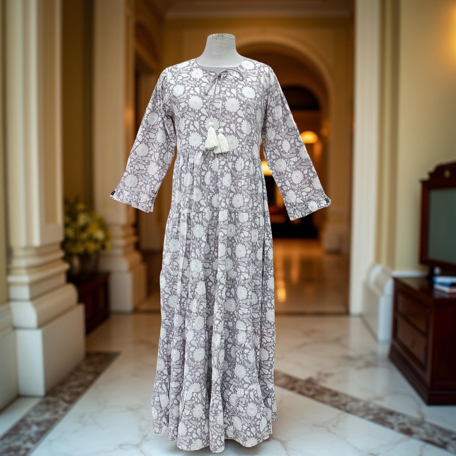 S-M Razia Printed Cotton Dress 57&quot; Jalabiya