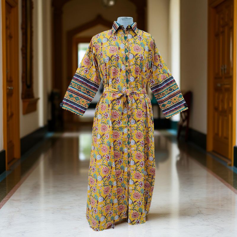 L/XL Tansy Printed Cotton Jalabiya Dress 56&quot; Long