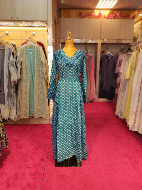 S/M  Noor Printed Cotton Dress 57&quot; Long Jalabiya