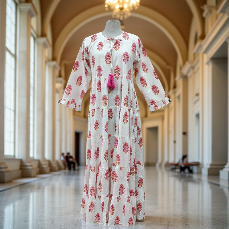 2XL/3XL Razia Printed Cotton Dress 57&quot; Jalabiya