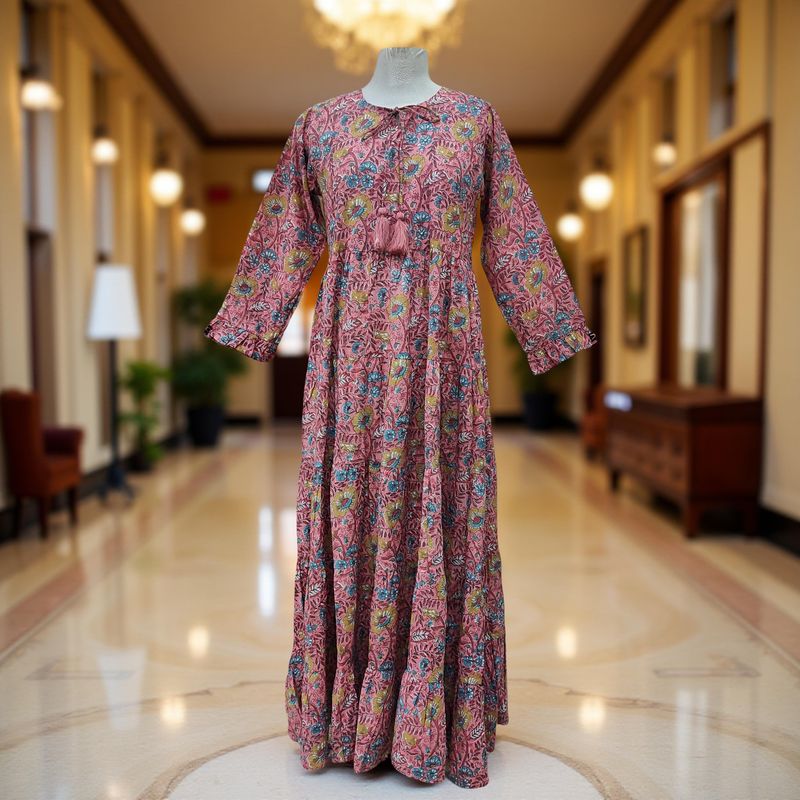 2XL/3XL Razia Printed Cotton Dress Long 57&quot; Jalabiya