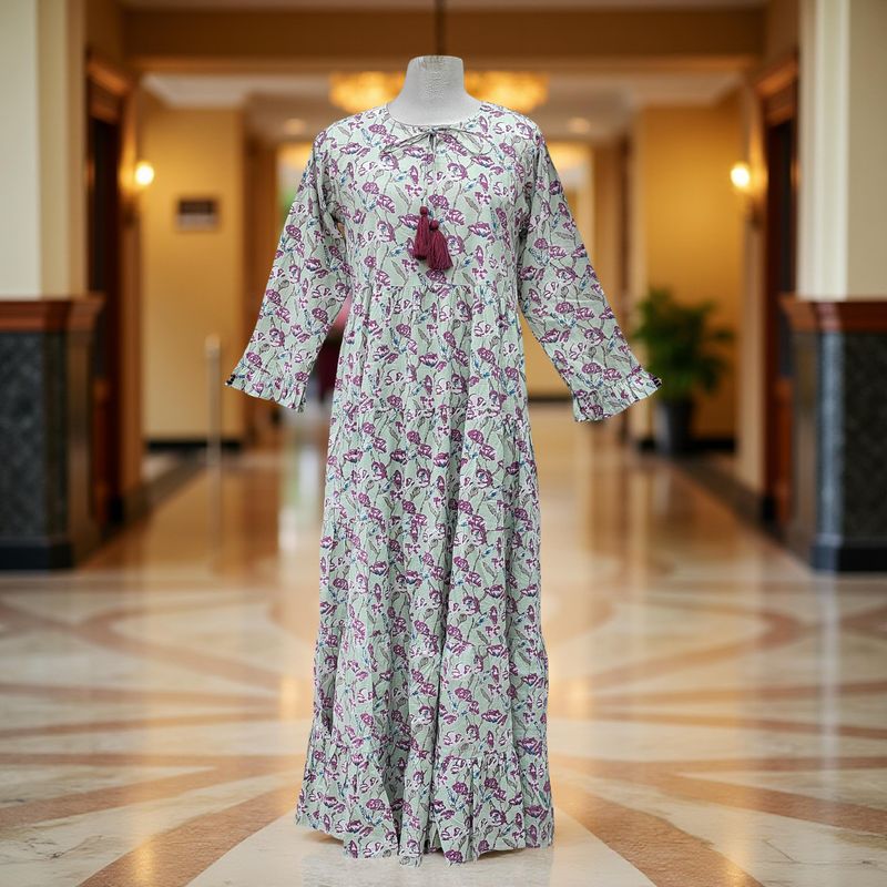 2XL/3XL Razia Printed Cotton Dress Long 57&quot; Jalabiya