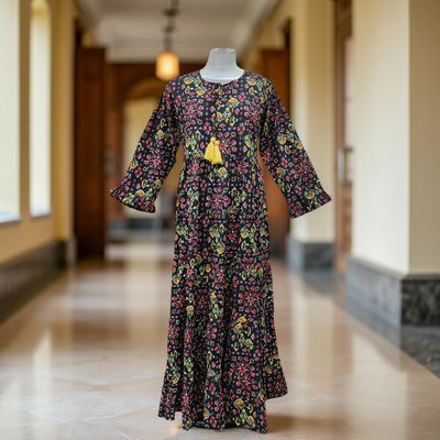 XS/S Razia Printed Cotton Dress 54&quot; Long Jalabiya