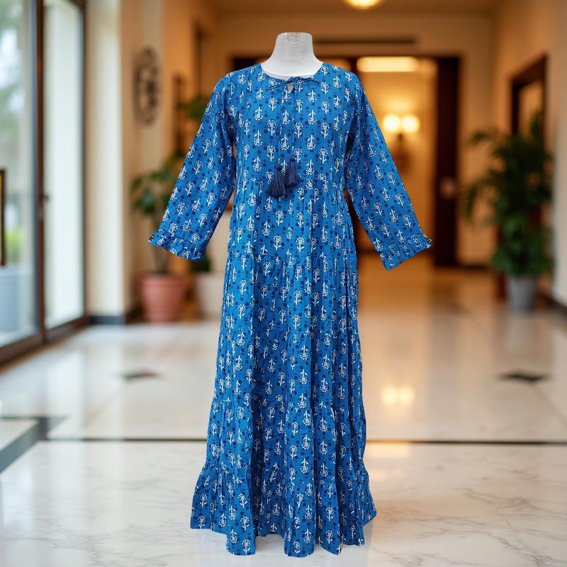 XS/S Razia Printed Cotton Dress 54&quot; Long Jalabiya