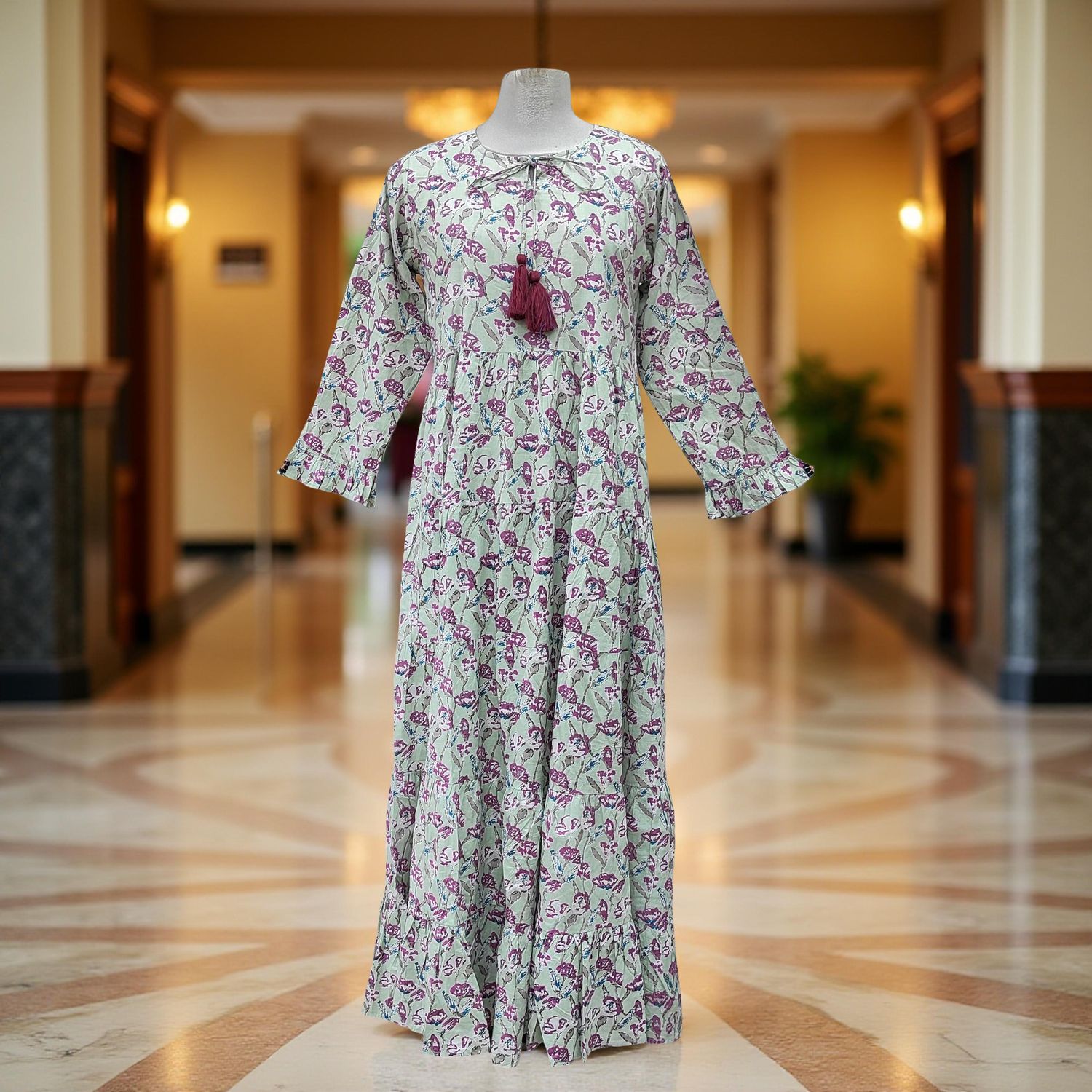 XS/S Razia Printed Cotton Dress 54&quot; Long Jalabiya