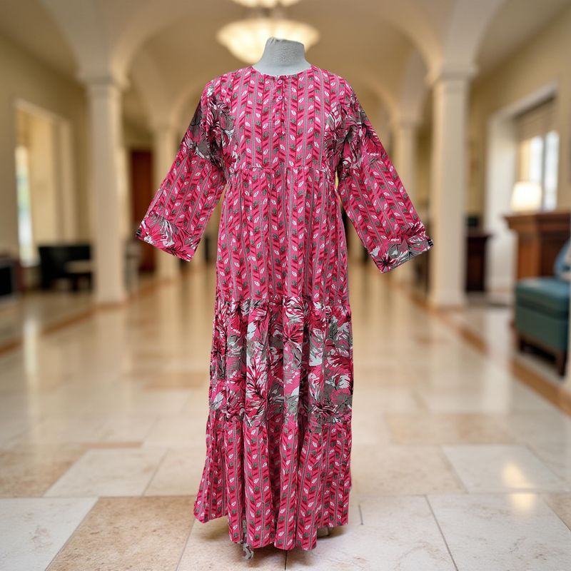 L/XL Juhi Printed Cotton Dress 57&quot; Long Jalabiya
