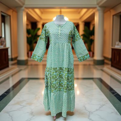L/XL Juhi Printed Cotton Dress 57&quot; Long Jalabiya