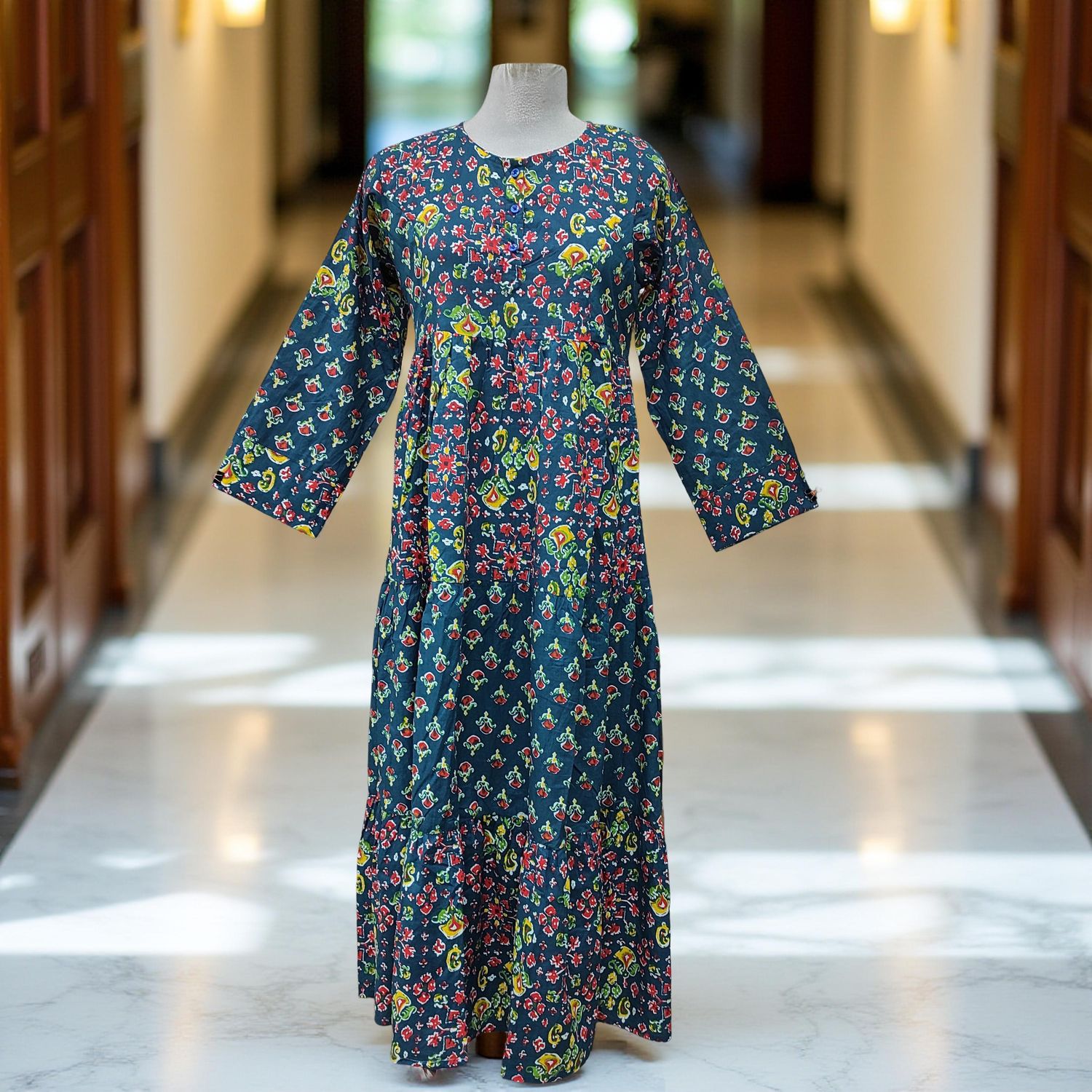 L/XL Juhi Printed Cotton Dress 57&quot; Long Jalabiya