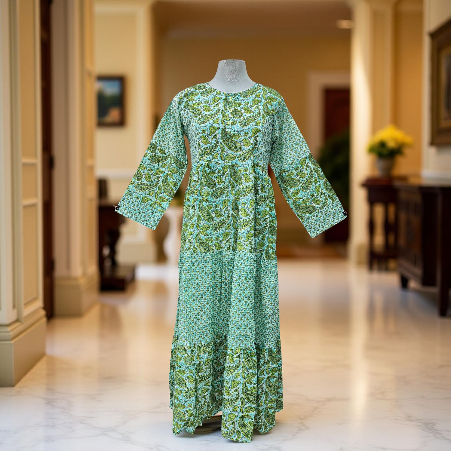 L/XL Juhi Printed Cotton Dress 57&quot; Long Jalabiya