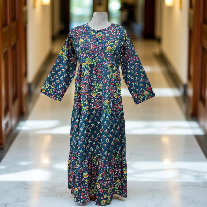 S/M Juhi Printed Cotton Dress 57&quot; Long Jalabiya