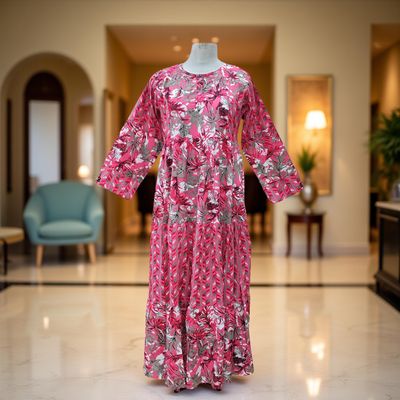 XS/S Juhi Printed Cotton Dress 54&quot; Long Jalabiya