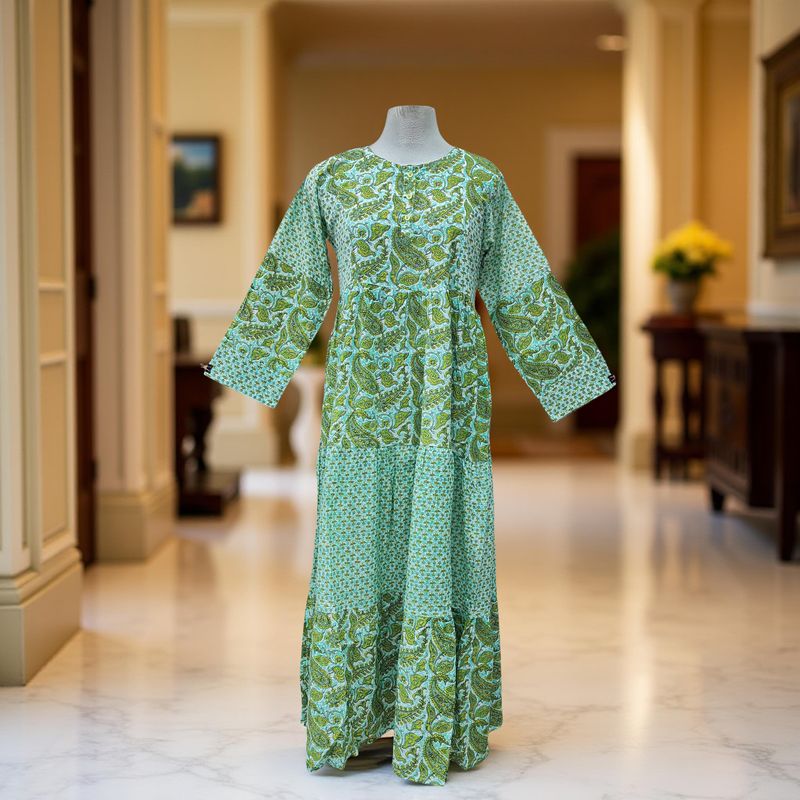 XS/S Juhi Printed Cotton Dress 54&quot; Long Jalabiya