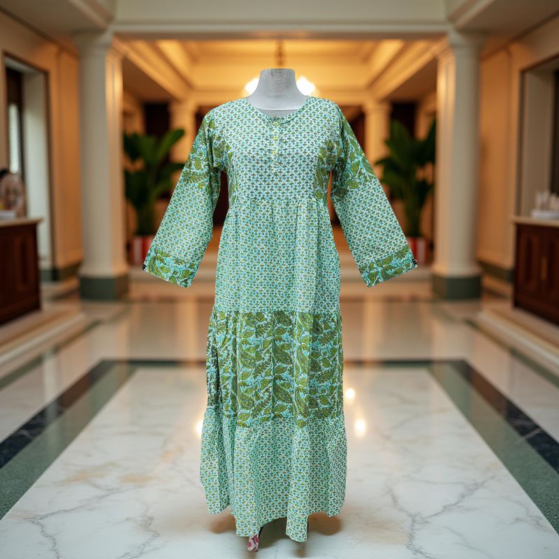 XS/S Juhi Printed Cotton Dress 54&quot; Long Jalabiya