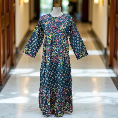 10-11 Year Juhi Printed Cotton Girls Dress 46&quot; Long Jalabiya