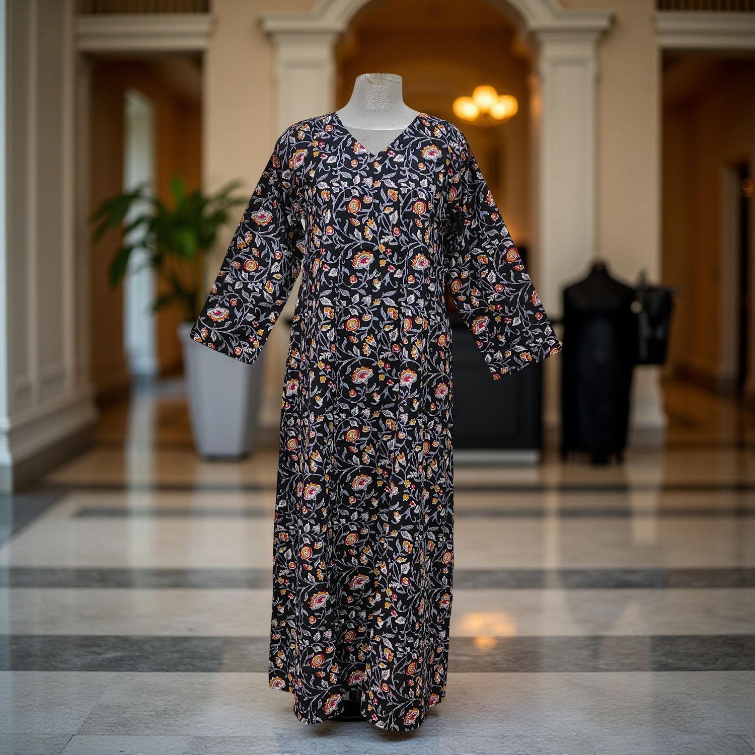 S/M Khadijah Printed Cotton Dress 57&quot; Long Jalabiya