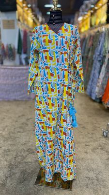 S/M Qifa Printed Cotton Dress 57&quot; Long Jalabiyas