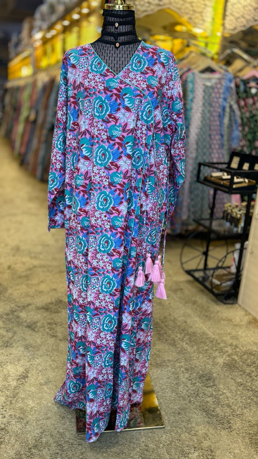 2XL/3XL Qifa Printed Cotton Dress 57&quot; Long Jalabiyas