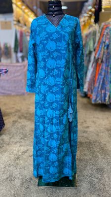 L/XL Qifa Printed Cotton Dress 57&quot; Long Jalabiyas