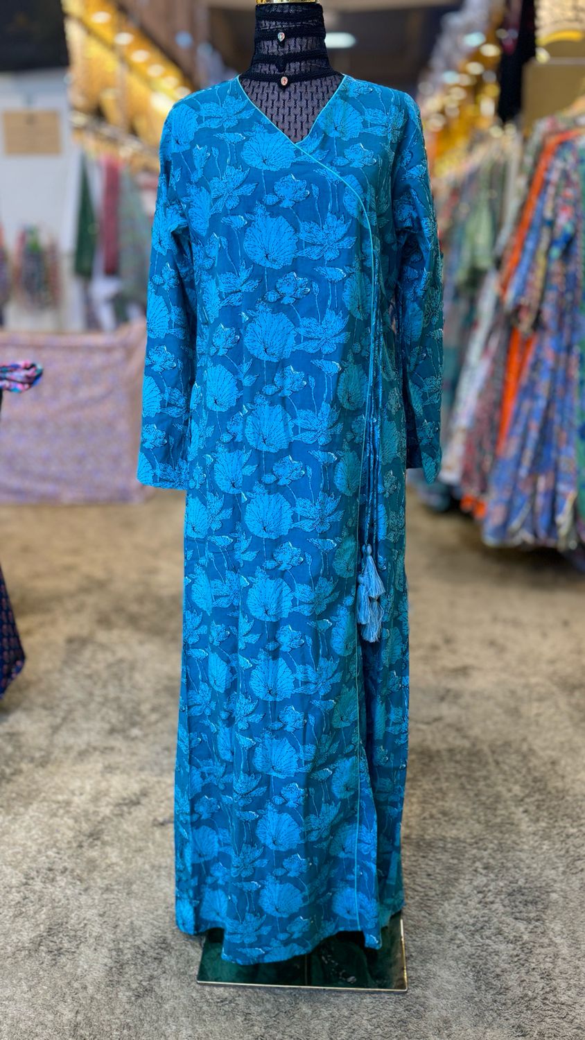 L/XL Qifa Printed Cotton Dress 57&quot; Long Jalabiyas