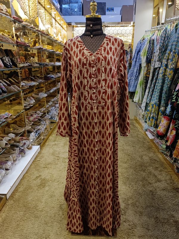 2XL/3XL Tulip Printed Cotton Dress 57&quot; Long Jalabiya
