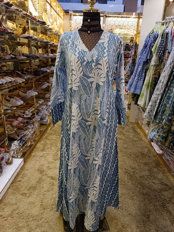 XS/S  Noor Printed Cotton Dress 54&quot; Long Jalabiya