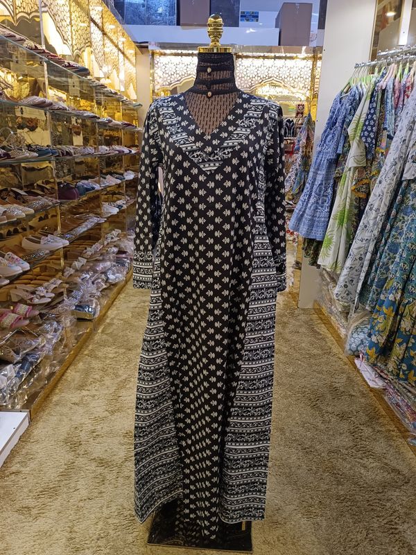 XS/S  Noor Printed Cotton Dress 54&quot; Long Jalabiya