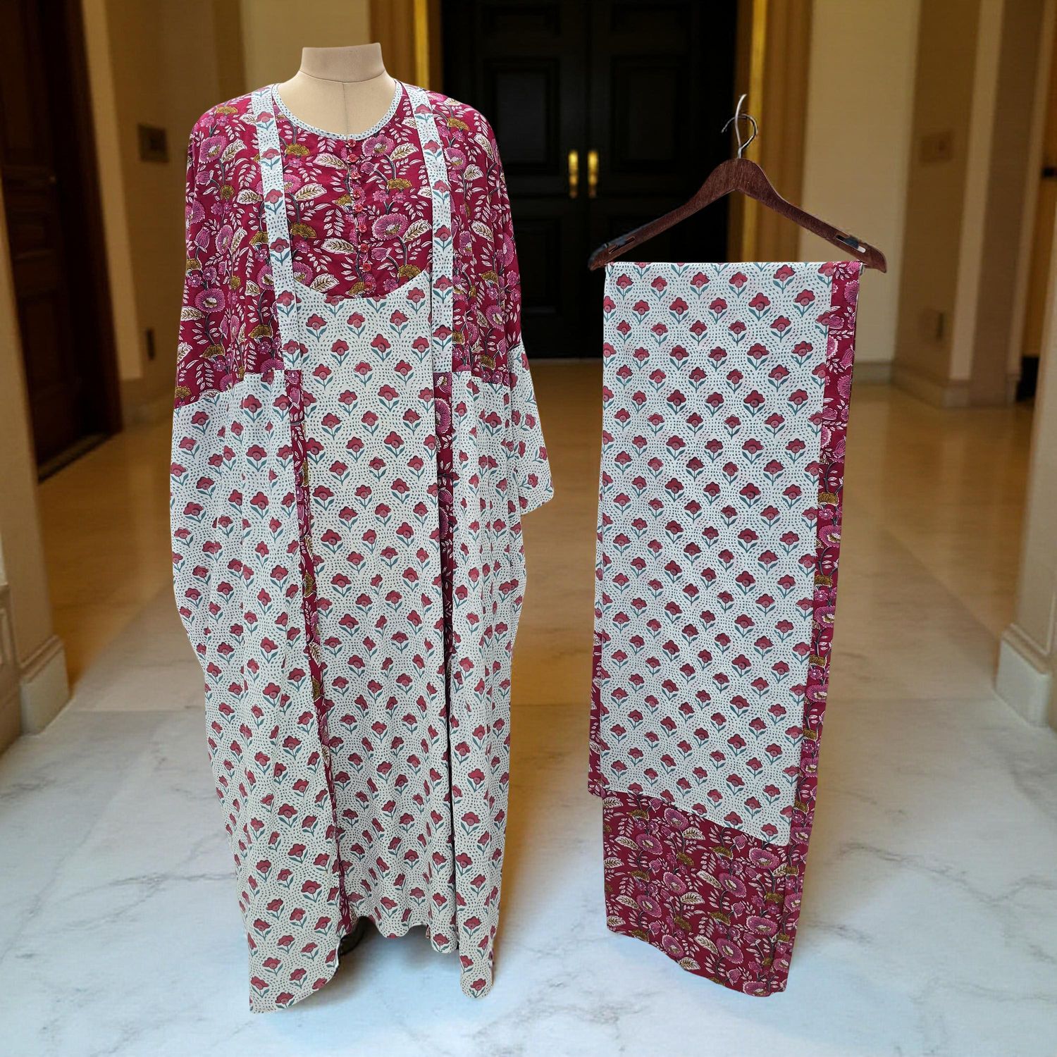 Cotton Jalabiya Dress Abaya Set With Sheila 03