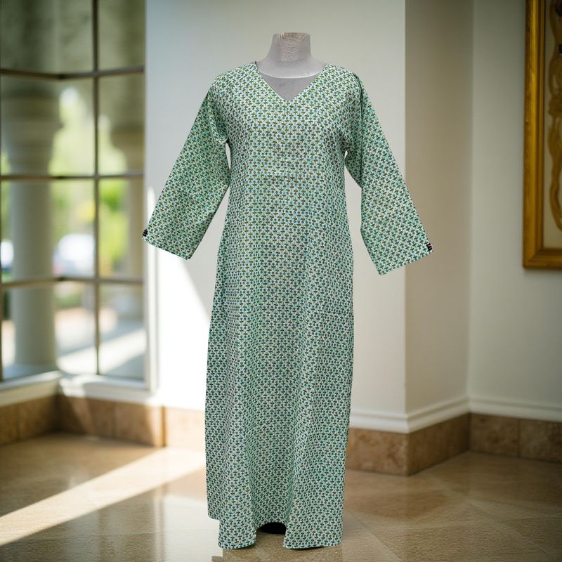 L/XL Khadijah Printed Cotton Dress 57&quot;Long Jalabiya